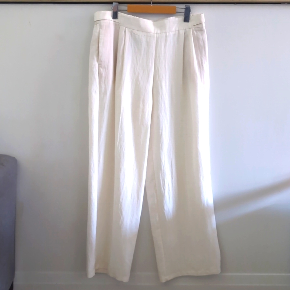 JOIE | Women's Ivory/Cream Linen Blend High-Waisted Wide Leg Pull-on Pants NWOT